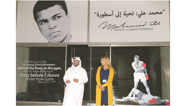 Al-Othman and Rees speak to reporters yesterday at the press preview of the exhibition yesterday.