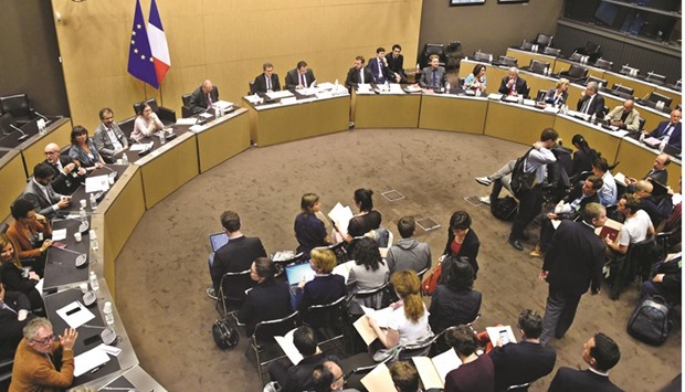 Former judge Fenech (centre left) and Socialist lawmaker Sebastien Pietrasanta (centre right) are seen at a press conference in Paris to present the conclusions of French inquiry into the terror attacks that rocked Paris last year.