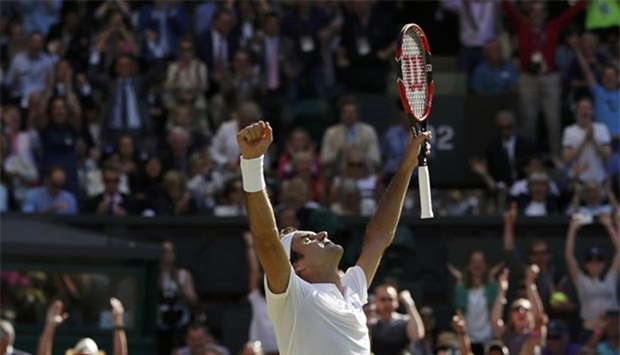 Roger Federer celebrates his win against Croatia's Marin Cilic on Wednesday.