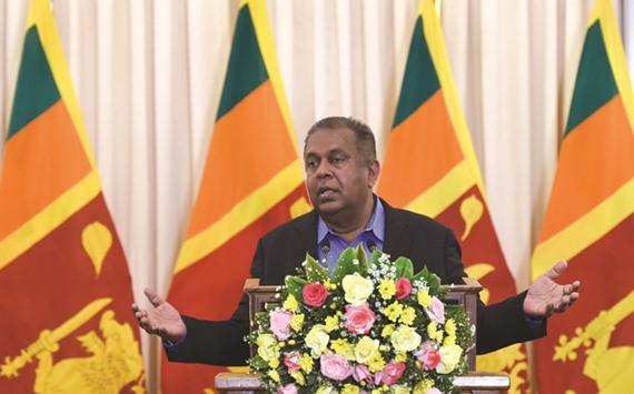 Mangala Samaraweera addressing reporters after attending the UN Human Rights Council, in Colombo yesterday.