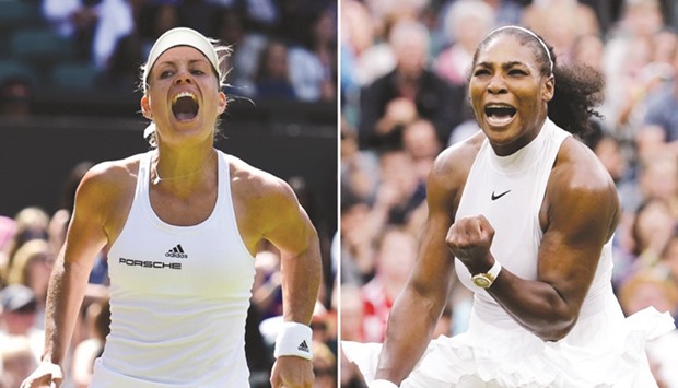 Angelique Kerber (left) will be looking to become first German player since Steffi Graf to win Wimbledon, while Serena Williams will aim to equal Grafu2019s professional era record of 22 Grand Slam singles titles, when the two meet in the finals today. (AFP)