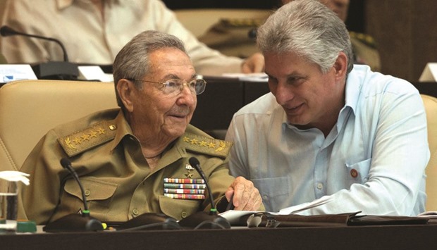 Cubau2019s President Raul Castro with Vice President Miguel Diaz during the National Assembly in Havana.