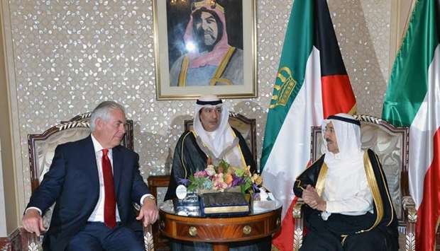 US Secretary of State Rex Tillerson (L) meets with Emir of Kuwait Sheikh Sabah al-Ahmad al-Jaber al-Sabah in Kuwait City, Kuwait July 10, 2017
