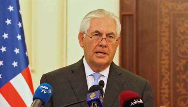 US Secretary of State Rex Tillerson is seen at a news conference in Doha on Tuesday.