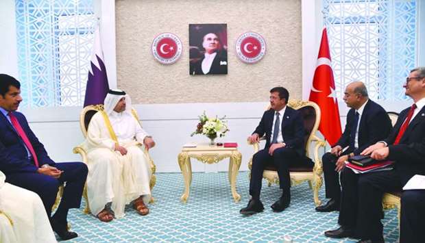 HE the Minister of Economy and Commerce Sheikh Ahmed bin Jassim bin Mohamed al-Thani holding talks with Turkish Economy Minister Nihat Zeybekci.