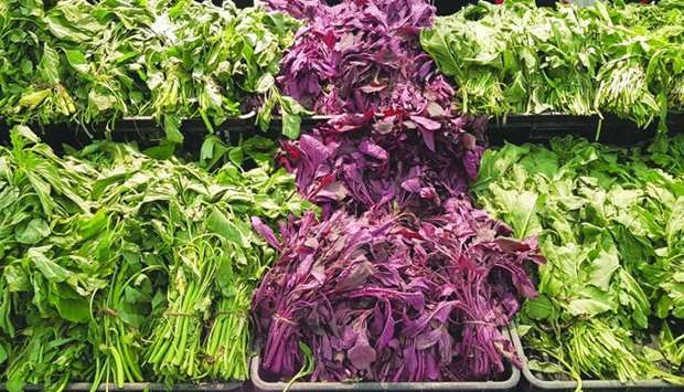 Green leafy vegetables and herbs at hypermarkets.