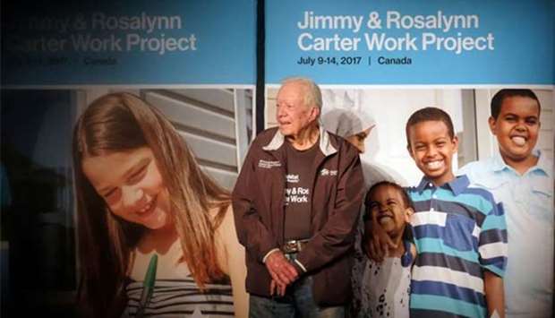 Former US President Jimmy Carter seen at the Canadian Museum for Human Rights during a closing ceremony for a Habitat for Humanity project in Winnipeg, Manitoba.