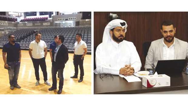 FIBA officials at the Ali Bin Hamad Al Attiyah Arena. (Right) Qatar Basketball Federation secretary general Ali al-Malki with FIBA Communications co-ordinator Hovsep Siderean.