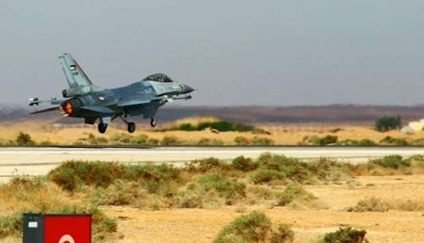 A fighter plane taking off from an air base in northern Jordan.