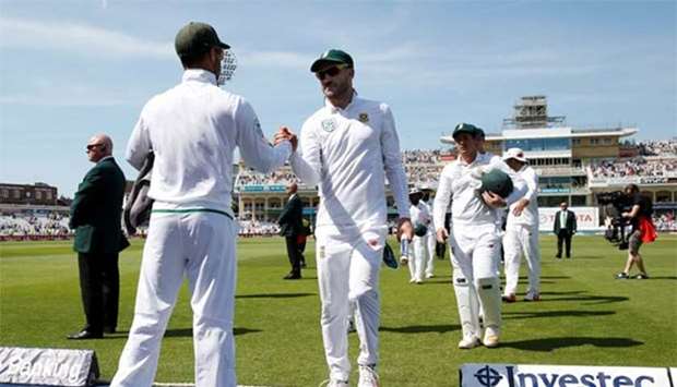 South Africa's Faf du Plessis walks off after victory against England at Trent Bridge on Monday.