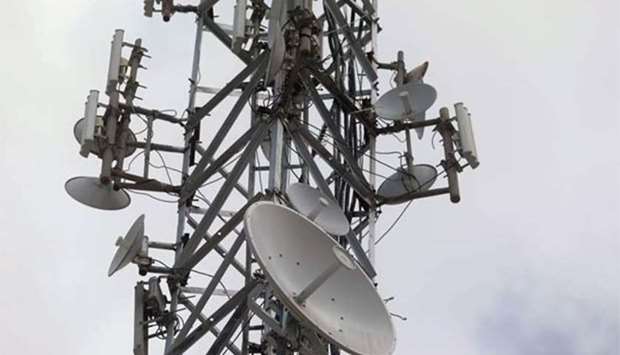 Telecom transmitter relays and antennae are seen in Mogadishu.
