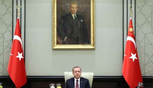 Turkish President Tayyip Erdogan chairs a National Security Council meeting in Ankara on Monday.