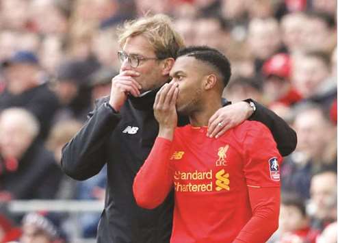 YOU GOT THIS: File picture of Liverpoolu2019s Daniel Sturridge with Liverpool manager Jurgen Klopp before coming on as a substitute during an FA Cup tie last season.