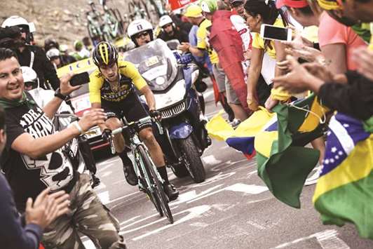 Sloveniau2019s Primoz Roglic rides in a breakaway during the 17th stage of the Tour de France between Le La Mure and Serre-Chevalier, France, yesterday. (AFP)