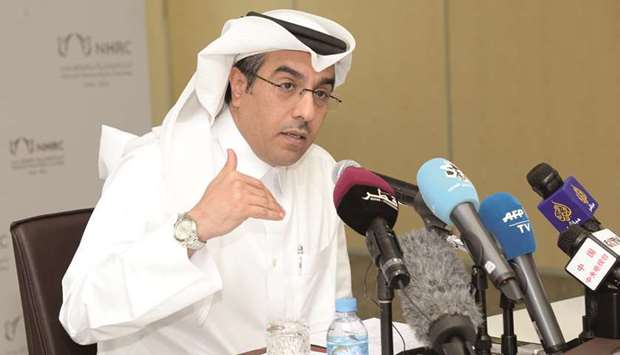 Dr Ali bin Smaikh al-Marri speaking at a press conference in Doha yesterday. PICTURE: Thajudheen