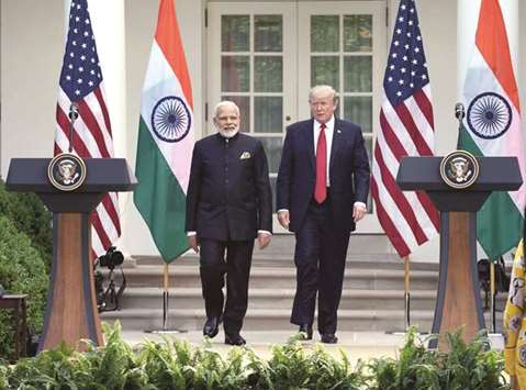 Indian Prime Minister Narendra Modi and US President Donald Trump at White House in Washington, DC last month.