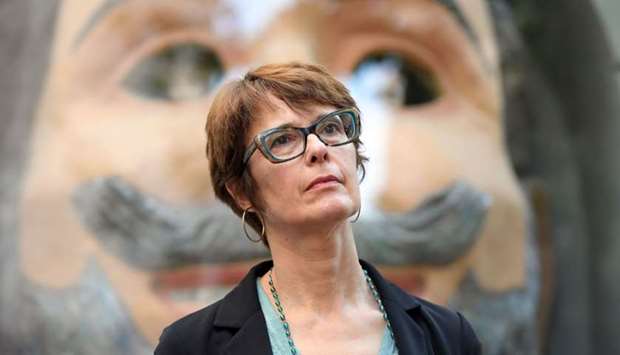 Director of the Dali Museum Montserrat Aguer listens during a press conference outside the Teatre-Museu Dali (Theatre-Museum Dali) following the exhumation of Salvador Dali's remains in Figueras on July 21, 2017
