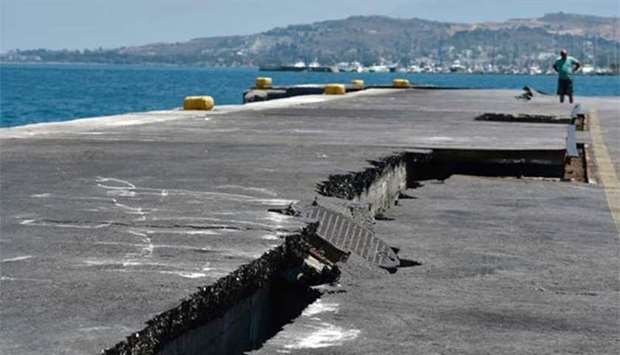 Cracks are seen at the main port on the island of Kos on Friday, following a 6.5 magnitude earthquake which struck the region.