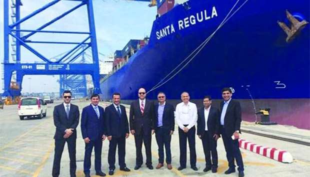 The delegation pictured during their tour of Mundra port in India.