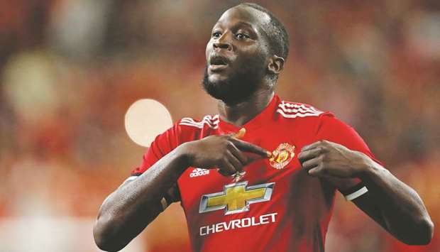 Manchester United forward Romelu Lukaku celebrates after scoring a goal during the International Champions Cup soccer match against Manchester City at NRG Stadium in Houston, Texas.