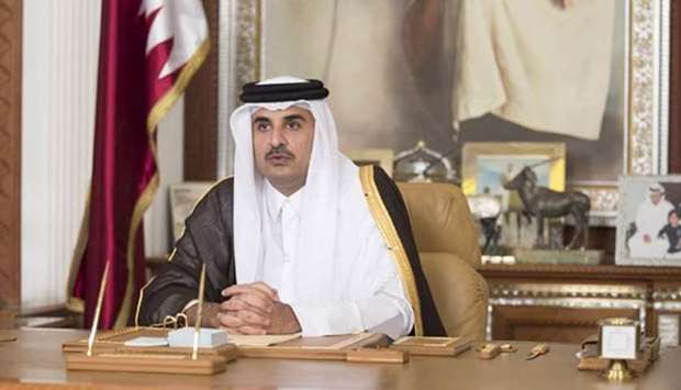 His Highness the Emir Sheikh Tamim bin Hamad al-Thani addressing the nation on Friday night.