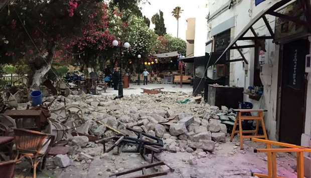 Damage caused by a quake in Kos, Greece, July 21, 2017 is seen in this still photograph uploaded on social media.