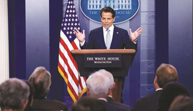 New White House communications director Anthony Scaramucci addresses the daily briefing at the White House in Washington yesterday.