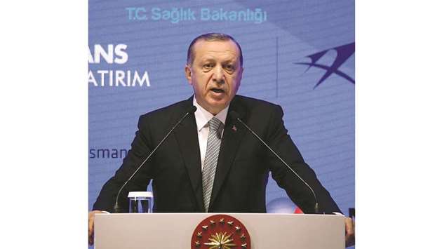 Turkish President Tayyip Erdogan speaks during a ceremony in Istanbul yesterday.