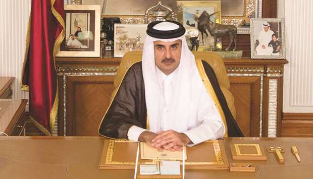 His Highness the Emir Sheikh Tamim bin Hamad al-Thani addressing the nation.