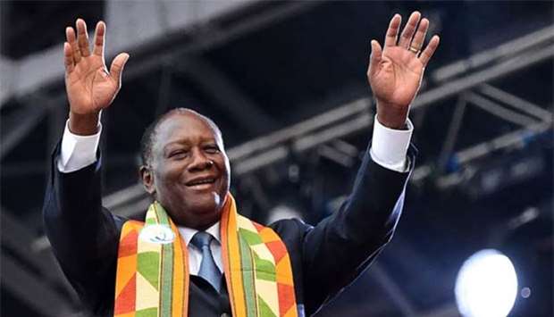 Ivory Coast's President Alassane Ouattara waves as he arrives at the Felix Houphouet-Boigny stadium in Abidjan during the opening ceremony of the 8th edition of the Francophonie Games on Friday.