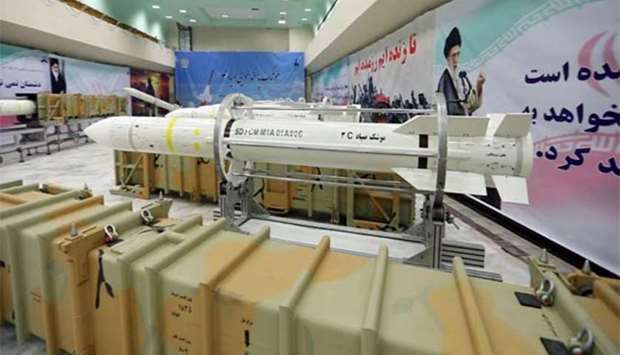 Sayyad-3 air defence missiles are on display in Iran.