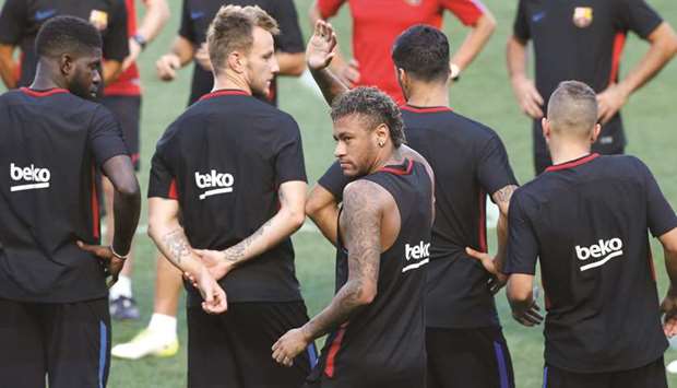 Barcelonau2019s Neymar trains ahead of International Champions Cup at Red Bull Arena, Harrison, New Jersey.