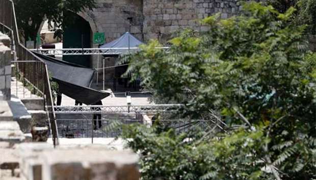 Security measures installed by Israeli authorities can be seen outside Lions' Gate, a main entrance to Al-Aqsa mosque compound in Jerusalem.