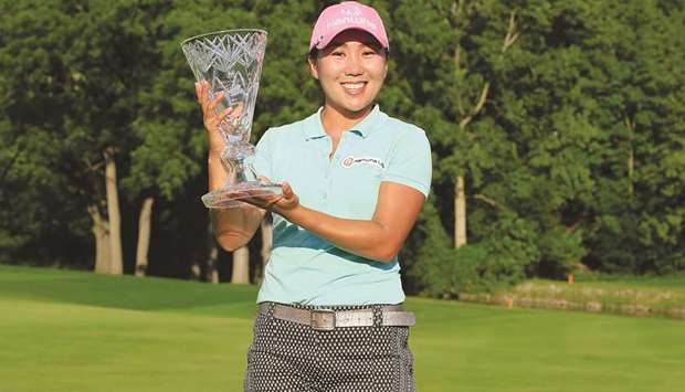 In-Kyung Kim of South Korea holds the trophy after winning the Marathon Classic at Highland Meadows Golf Club in Sylvania, Ohio. (Getty Images/AFP)