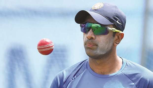 Indian cricketer Ravichandran Ashwin takes part in a practice session at Galle International Cricket Stadium in Galle yesterday.
