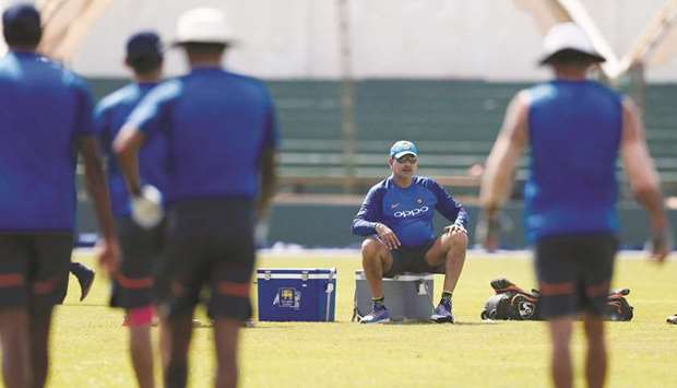 Indiau2019s cricket team coach Ravi Shastri looks on ahead of their first Test match against Sri Lanka starting tomorrow.