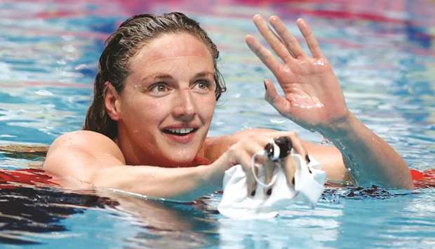 Katinka Hosszu of Hungary reacts after winning the 200m individual medley race at the World Aquatics Championships yesterday.