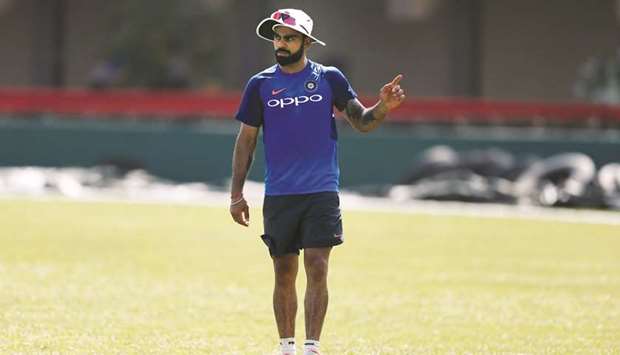 Indiau2019s captain Virat Kohli gestures during a practice session yesterday.