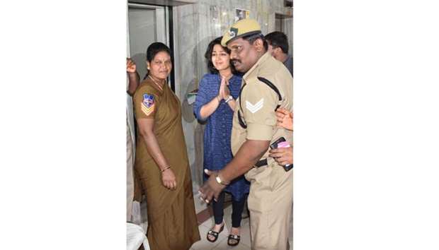 Actress Charmme Kaur arrives to appear before SIT in connection with drug case in Hyderabad yesterday.