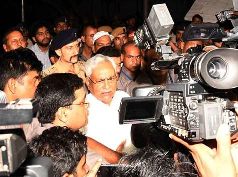 Bihar Chief Minister Nitish Kumar talk to press after meeting Bihar Governor Keshari Nath Tripathi in Patna yesterday.