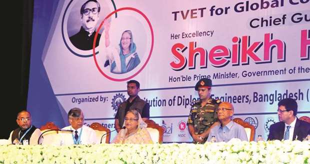 Prime Minister Sheikh Hasina addresses an international conference on u2018Skill for the Future World of Work and TVET for Global Competitivenessu2019 in Dhaka yesterday.