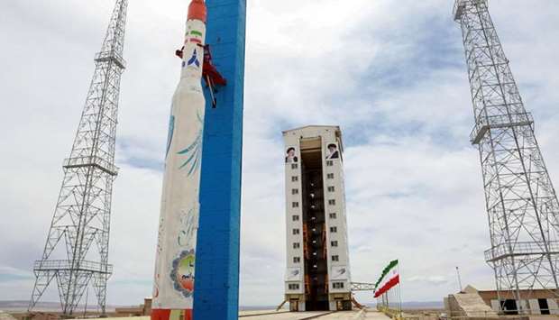 A Simorgh (Phoenix) satellite rocket at its launch site at an undisclosed location in Iran.