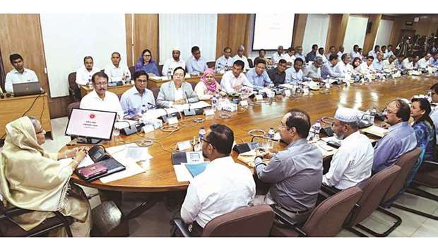 Prime Minister Sheikh Hasina addressing secretaries of different ministries in Dhaka yesterday.