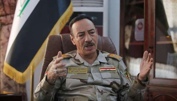 An Iraqi top army general, Major General Najm Abdullah al-Jubbouri speaks during an interview with Reuters in Mosul