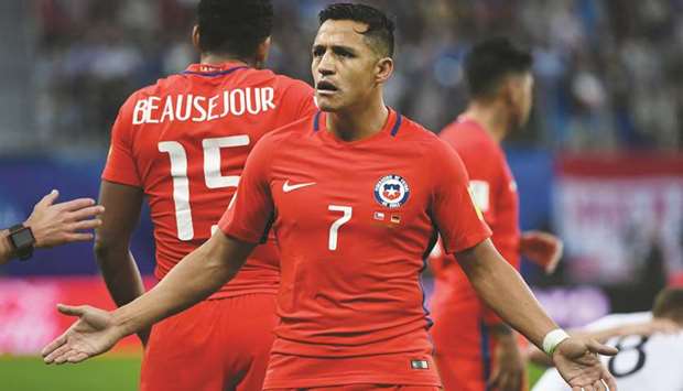 Chileu2019s forward Alexis Sanchez reacts during the Confederations Cup final against Germany at the Saint Petersburg Stadium on Sunday night. (AFP)