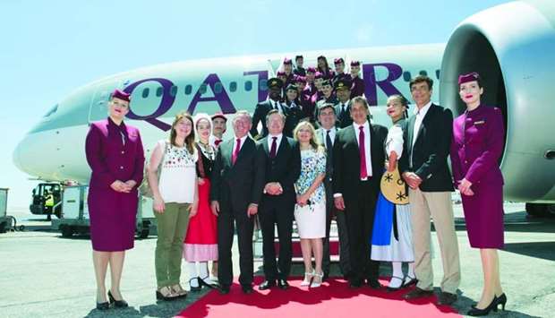 Officials and dignitaries mark the launch of the new Qatar Airways service to Nice.