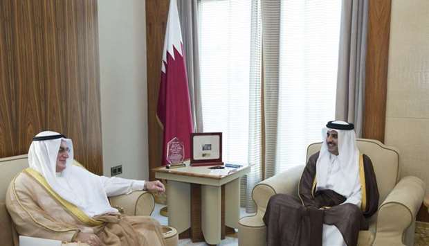 Khaled Yousef Abdulaziz al-Fulaij delivers a message from the Emir of Kuwait Sheikh Sabah al-Ahmad al-Jaber al-Sabah to His Highness the Emir Sheikh Tamim bin Hamad al-Thani.