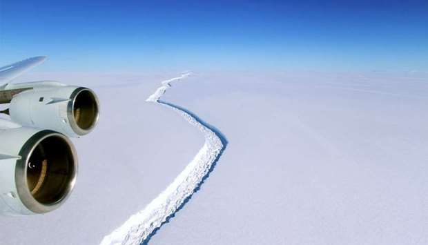 A rift across the Larsen C Ice Shelf that had grown longer and deeper
