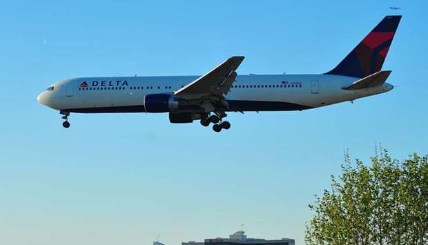 A Delta Airlines Beoing 767-300 aircraft over Seattle. File picture.