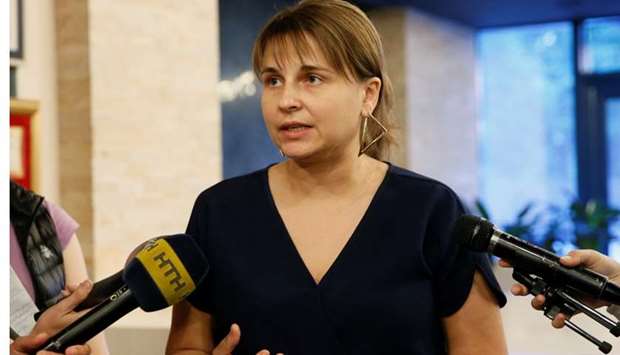 Olesya Bilousova, the chief executive of Intellect Service, which developed M.E.Doc accounting software, speaks to journalists following a round table on last week's cyber attack in Kiev, Ukraine July 5, 2017.